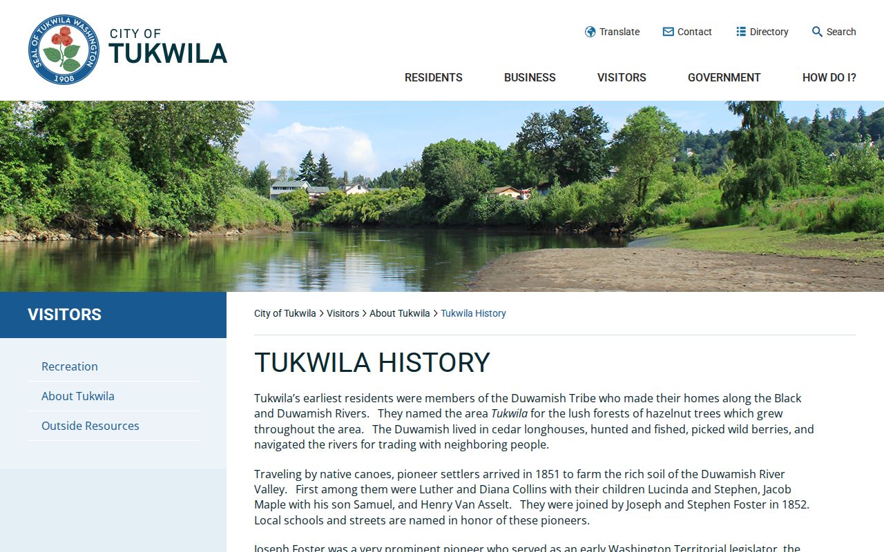 Official Tukwila history page describing local history and the former City Hall
