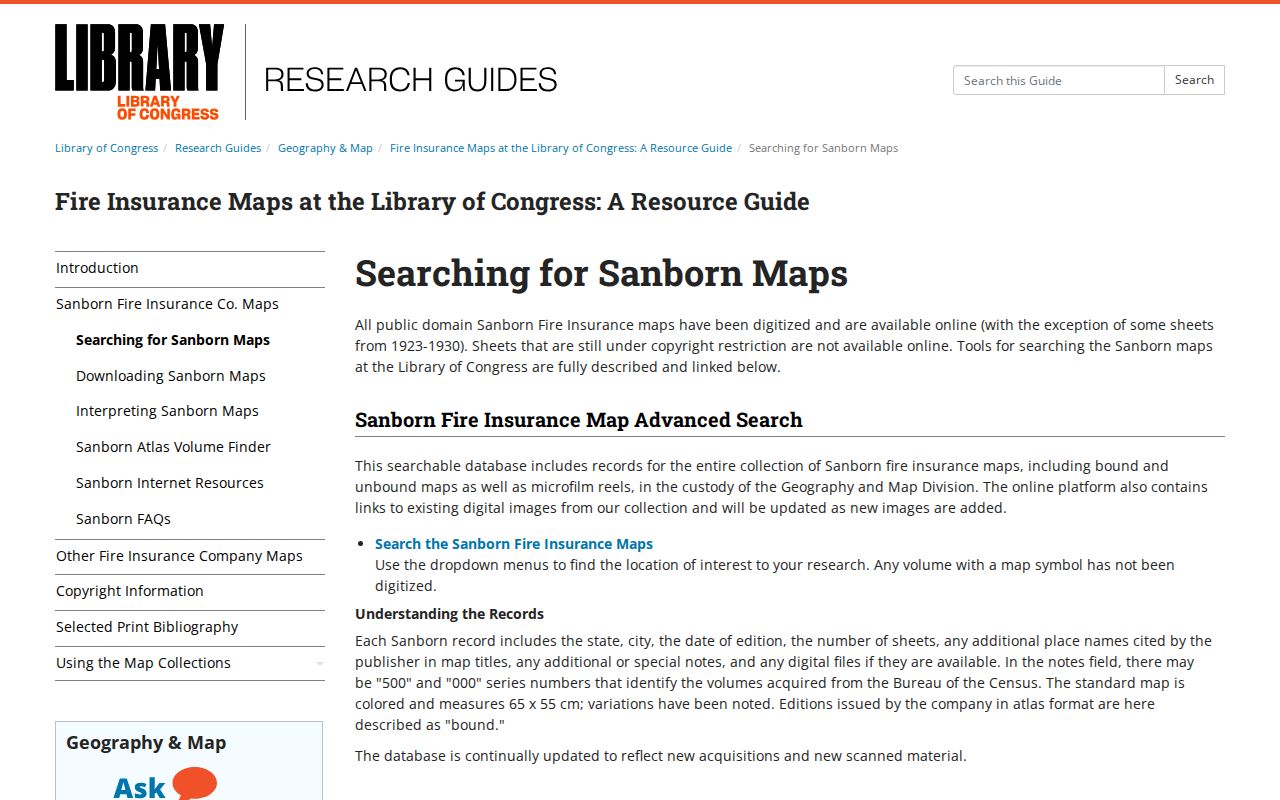 Library of Congress Sanborn map search guidance for checking historical Tukwila-area coverage